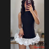 TRAFZA Sexy Solid White Flower Bud Tierred Red Mini Dress Safety Pants Women Dress New 2025 Spring Autumn Fashion Party Dress