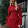 Dulzura Langarm Reißverschluss Bodycon Minikleid mit Taschen Einfarbig Elegantes Outfit Büro Streetwear Damen Herbst Winter Kleidung