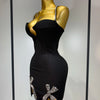 Damen Celebrity Sexy V-Ausschnitt Perlen Schwarz Mini Bodycon Bandage Kleid Luxus 2025 Gestrickte Elegante Abend Club Party Kleider