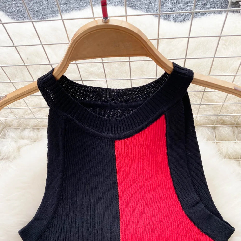 YuooMuoo Women Dress 2025 Summer Elegant Rib Knit Slim Waist Bandage Pencil Dress Office Lady Sleeveless Bodycon Sweater Dress