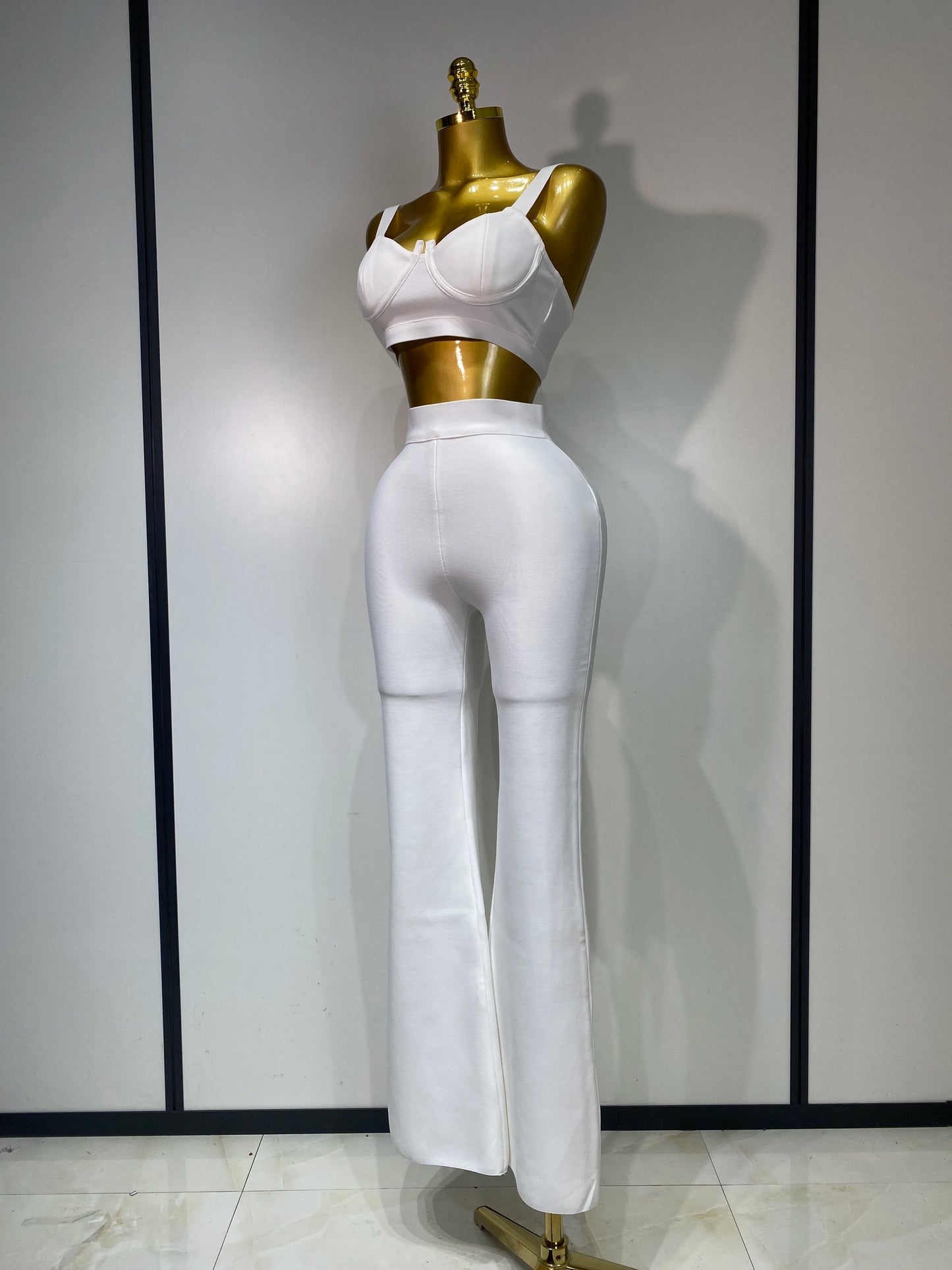 Damen Sexy Bandage Crop Top Hosen-Set Abendparty Club Luxus Geburtstag High Street Mode Elegant Luxus Geburtstags-Outfit