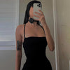 AltGoth Fairycore Sexy Midi Kleid Damen Streetwear Mall Gothic Rückenfrei Schnürung Neckholder High Waist Bodycon Kleid Partywear weiblich