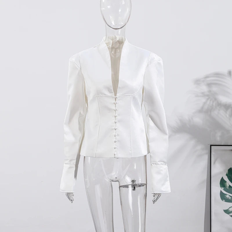 Urban White Women Blazer Coats Elegant Single Breasted V-neck Long Sleeve Female Jacket 2025 Autumn Office Lady Outwears