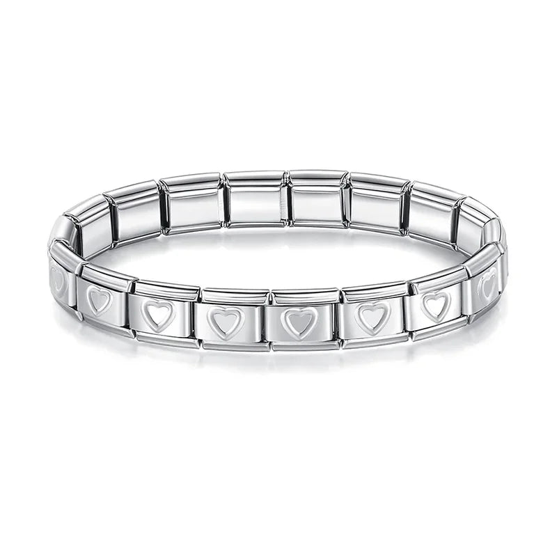 Hapiship 2024 Women's Jewelry 9mm Width Itanlian Elastic Star Heart Butterfly Charm Bracelet Fashion Stainless Steel Bangle ST-
