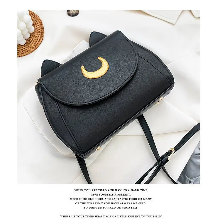 Summer Sailor Moon Ladies Handbag Black Luna Cat Shape Chain Shoulder Bag PU Leather Women Messenger Crossbody Small Bag Purses