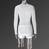 CM.YAYA Women's Set Bow O-Neck Mesh Long Sleeve Tops + Velvet Shorts Suits Streetwear Sexy Two 2 Piece Outfits Tracksuits Summer