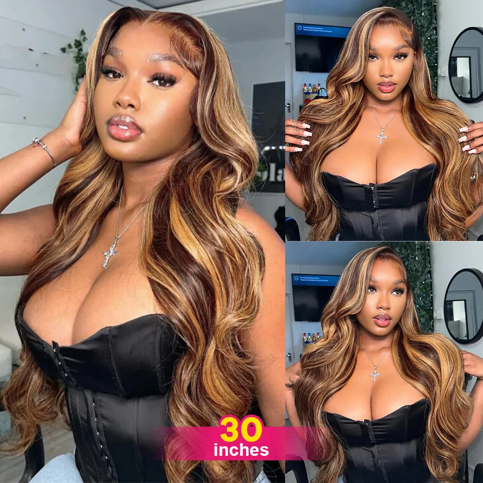 360 HD Lace Frontal Perücken 4/27 Highlight Perücke Body Wave 13×6 13X4 Lace Front Perücken für Frauen Echthaar Loose Wave Virgin Brazilian