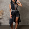 Znaiml Sexy Nightclub One Piece Outfit Romper Playsuit Women Birthday Diamonds Rhinestones Mesh Streamer Side Irregular Jumpsuit