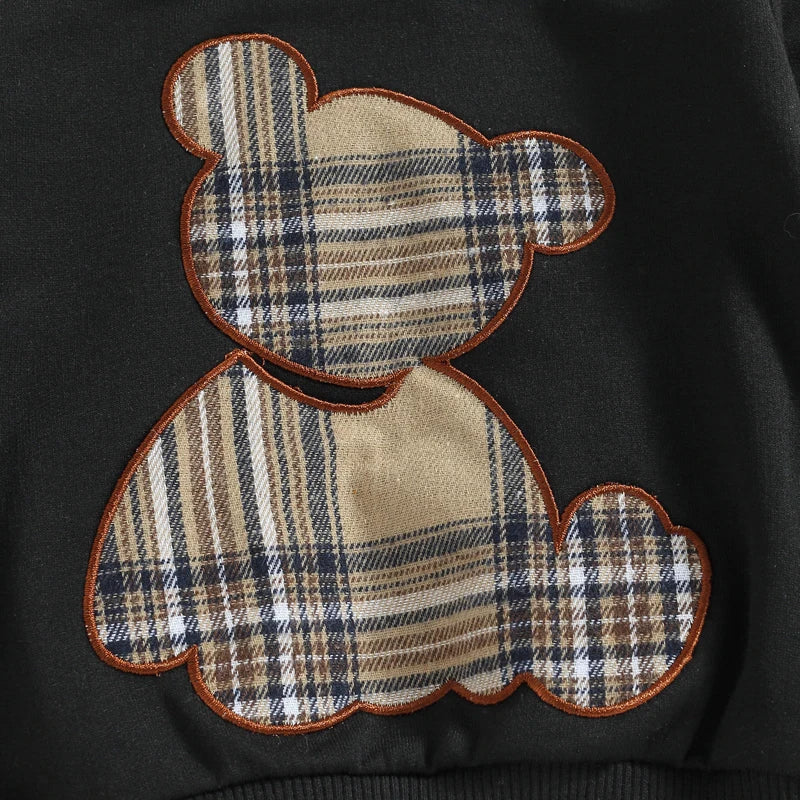 0-24M Baby Girls Autumn Clothes Newborn Toddler Long Sleeve Plaid Bear Pattern Tops Sweatshirt Pants Outfits Tracksuits