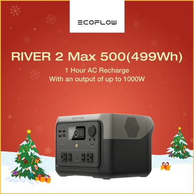 ECOFLOW Portable Power Station RIVER 2 Max, 499Wh/512Wh LiFePO4-Akku/ 1 Stunde Schnellladung, bis zu 1000W Leistung