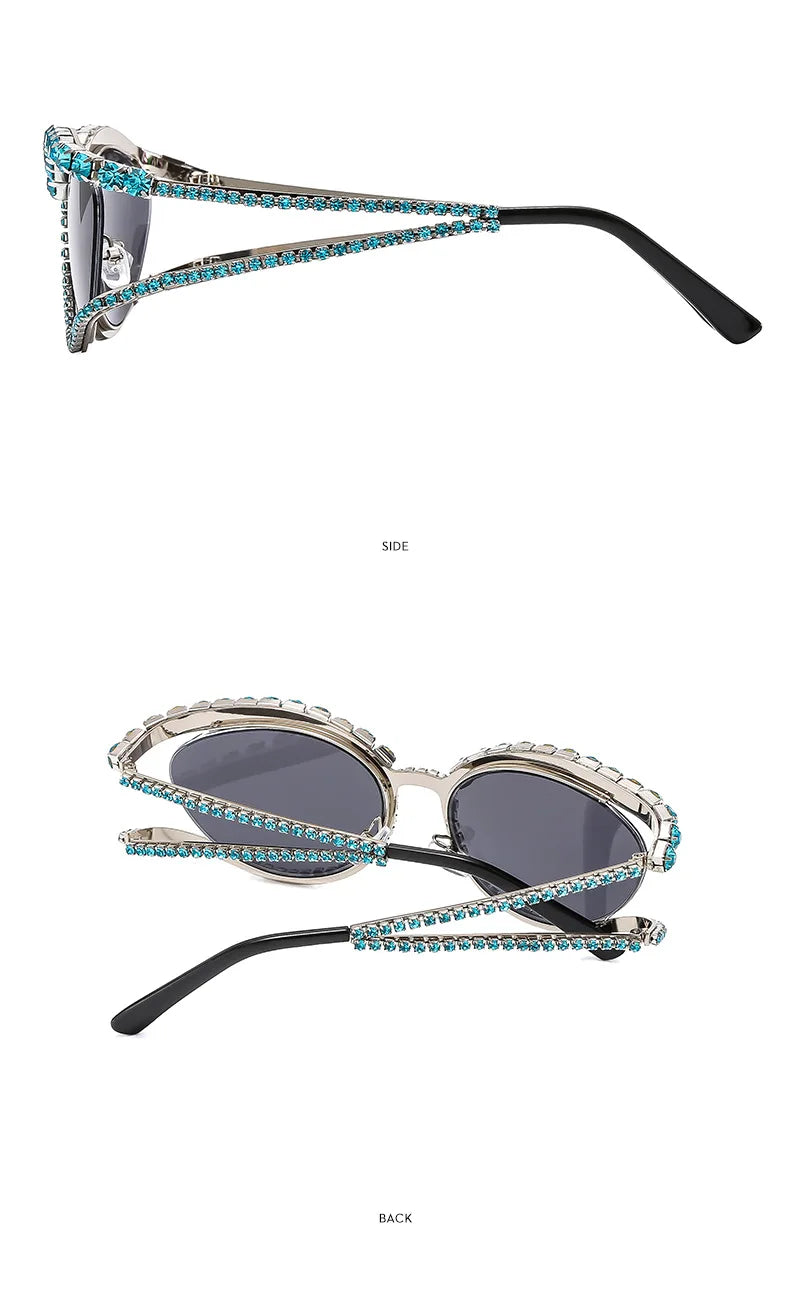 XJiea 2024 Designer Strass-Sonnenbrille für Damen Luxusmarken-Mode-Steampunk-Herrenbrille Party-Strand-Schatten-Accessoire