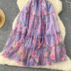 Elegant Slash Neck Vintage Short Puff Sleeve Chic Print Slim Chiffon Dresses French High Street Evening Autumn Mesh Clothing