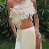 Sexy 3D Flower Vest Skirt Sets Women Slim Sequin Lace Up Crop Tops High Split Long Skirts 2026 Summer Lady Vacation Outfits