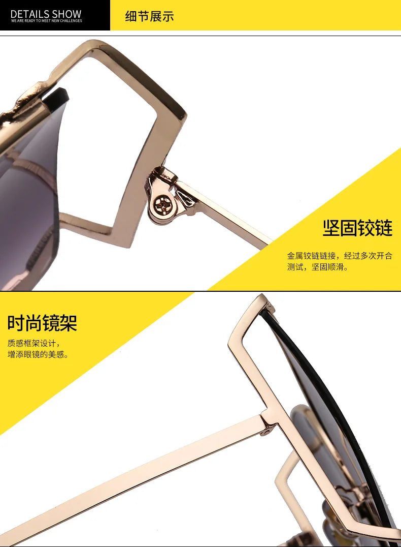 Fashion Model Ocean Gelb Quadratische Sonnenbrille Damen Luxusmarke Oversized Shades Perle Chic Sonnenbrille für Damen Herren Oculos