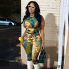 FAGADOER Mode-Print 2-teilige Sets Damen Outfit Ölgemälde Ärmelloses Crop Top und Hose Damen Streetwear Sommer Frühling Neu