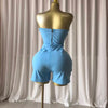 GLCMYAYA Fashion Striped Splicing Women's Set Strapless Crop Top and Shorts Suit 2026 Spring Vacation Two 2 Piece Set Outfits
