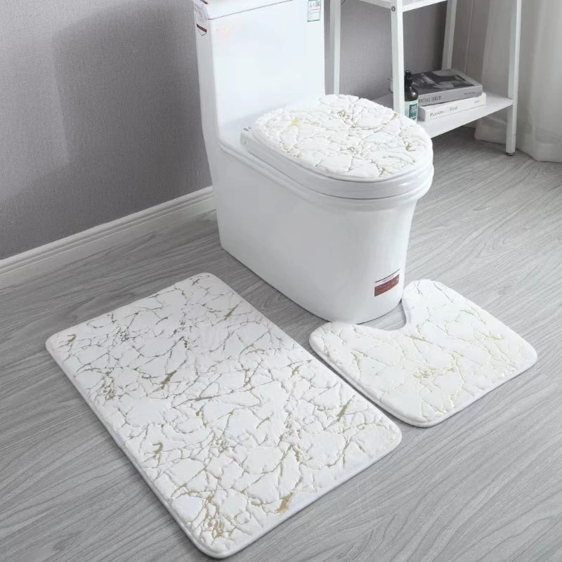 Toilettensitzbezug 3-teiliges Set Badematte Duschraum Bodenmatte Zuhause Badezimmer Anti-Rutsch Saugfähige Fußmatte Badewannen Dekor Teppich