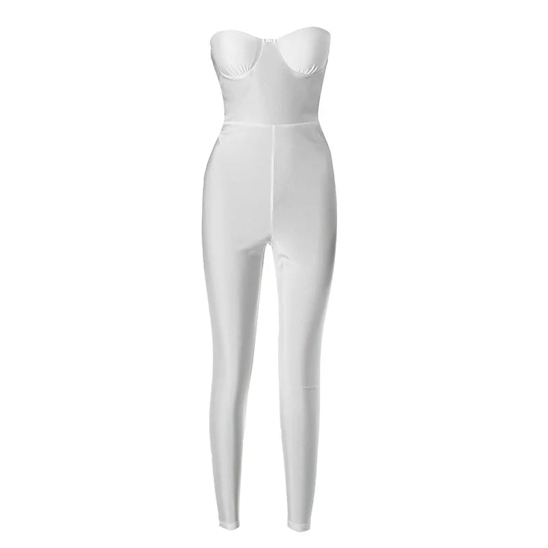 Black White Red Streetwear Tunics High Waist Overalls New Women Backless One Piece Jumpsuits Sexy Sleeveless Strapless Playsuits