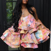 Sexy Suspender Backless Women Party Dress Spring Vintage Printed Hollow Mini Dress Fashion Layered Ruffles Summer Beach Dresses