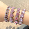 Iced Out Pink Cuban Armband für Frauen Hip Hop Gold Silber Farbe Kristall Herz Kreis Quadrat Armband 4Pcs Set Schmuck Geschenk