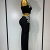 Women Sexy Strapless Flower Diamonds Black Maxi Long Bandage Two Piece Set 2025 Knitted Elegant Evening Club Party Prom Gowns