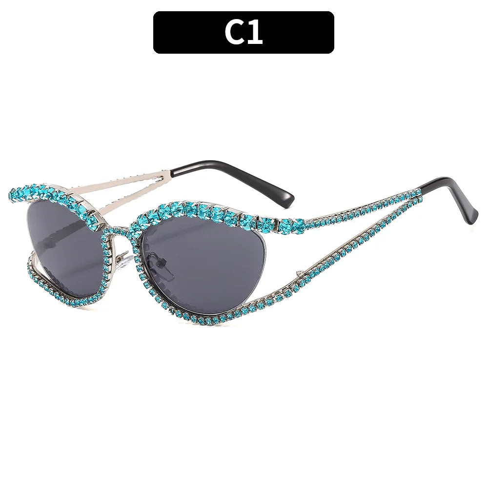 XJiea 2024 Designer Strass-Sonnenbrille für Damen Luxusmarken-Mode-Steampunk-Herrenbrille Party-Strand-Schatten-Accessoire