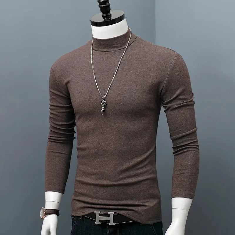 Long Sleeve T-shirt Thermal Underwear Tops Men Winter Clothes Thermal Shirt Autumn Men's Winter Tights High Neck Thin Slim Fit