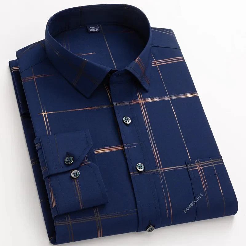 Men's Print Shirt Autumn Spring Long Sleeve Thin Non Iron Fashion Business Causal Social Anti-wrinkle Plaid Slim Fit Chemise Hom