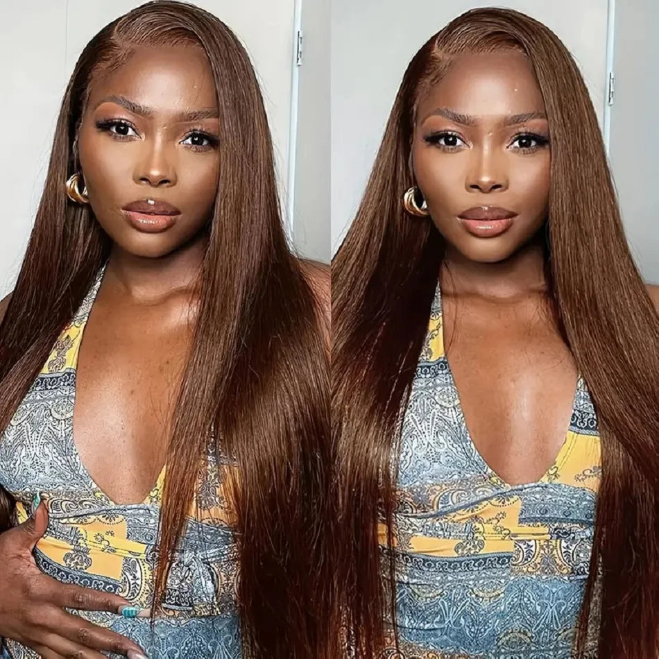 Chocolate Brown Straight 13x4 13x6 Hd Lace Frontal Wig Brazilian Colored T Part Human Hair Wigs For Women Preplucked 30 36 Inch