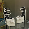 Luxury Handmade Full Pearls Rhinestones Bowknot Women Pumps Fashion Ankle Strap Platform Wedges High heels Banquet Wedding Shoes