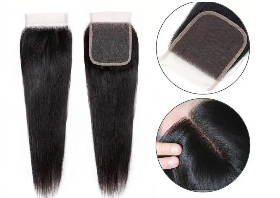 Peruanisches Haar 4x4 Lace Closure Vorgezupft Glattes Haar 13x4 HD Transparente Lace Frontal 100% Echthaar Natürlicher Haaransatz