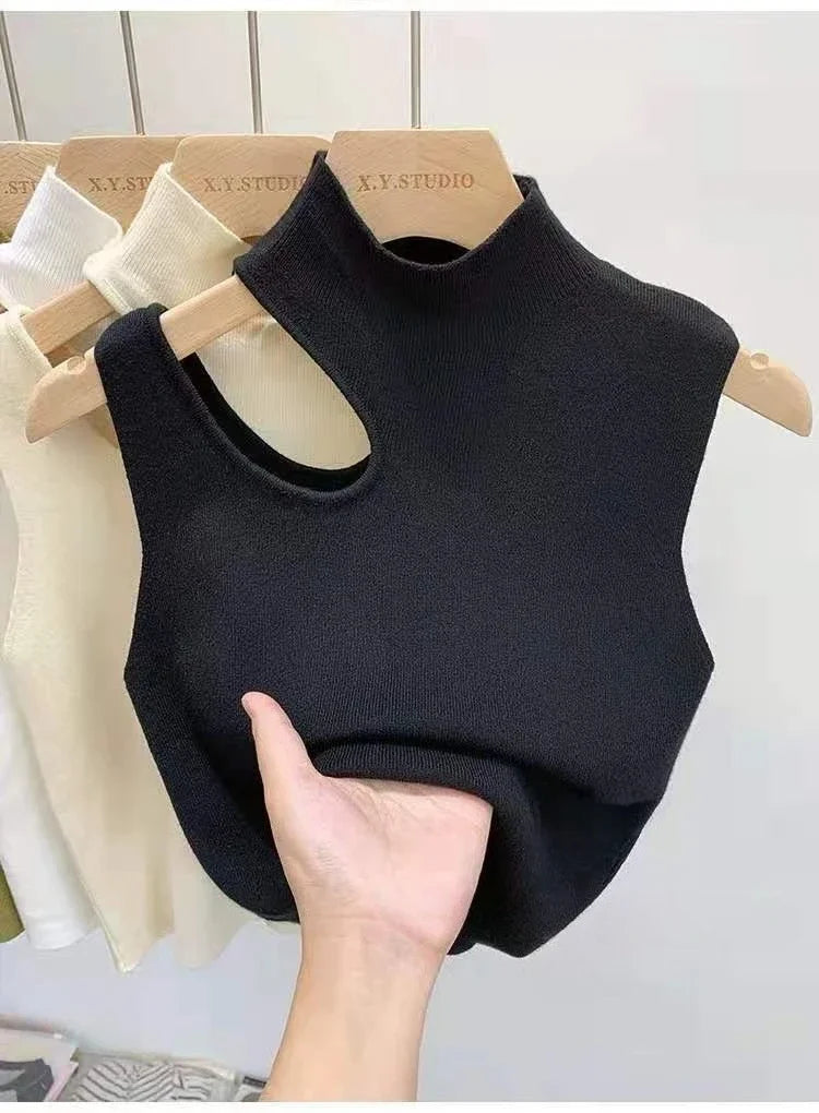Women Knitted Tank Top Summer Fall Slim Sweater Short Sleeveless Solid Summer Sweaters Hollow Out Pullovers 2026