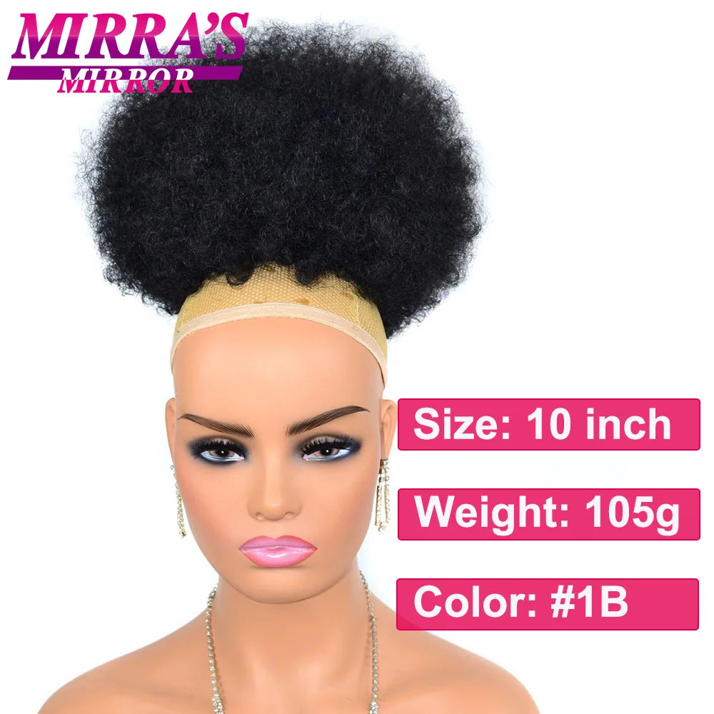 Synthetic Afro Puff Drawstring Ponytail Hair Bun 10 Inch Short Afro Kinkys Curly Afro Bun Extension Hairpieces Large Size