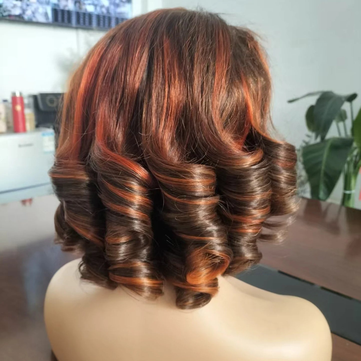 4/350 Highlight Loose Fumi Human Hair Wigs Short Loose Bouncy Curly Bob Wigs 13x4 Lace Front Wear to go Glueless Wigs For Women