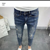 Men's Korean Style Classic Jeans 2023 New Blue Ripped Jeans for Men Fashion Trendy Summer Skinny Ripped Hole Cargo Trousers