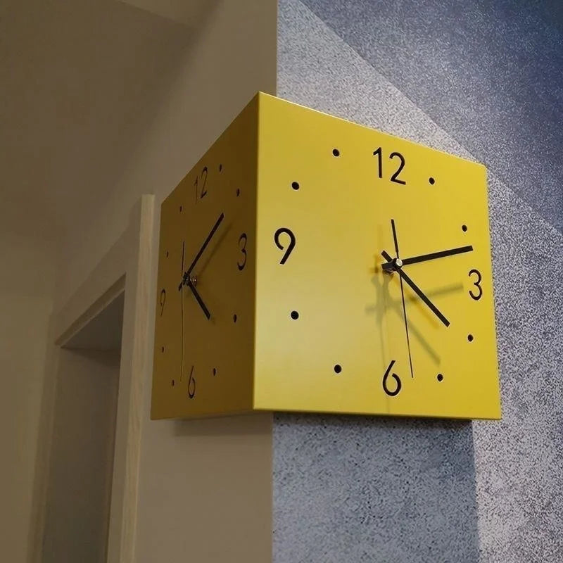 Kreative Lichtsensor Eckwanduhr Quadratisch Einfache Doppelseitige Wanduhr mit arabischer Ziffernskala Analoge Geräuschlose Wanduhr