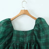 2024 Sweet Green Gingham Plaid Organza Ball Gown Dress Puff Sleeve Retro Women Swing Short Princess Robe Fairy Cake Vestidos