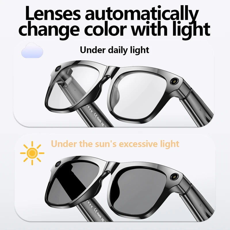 4K AI Smart Photochromic Glasses Multifunction Camera Bluetooth Call Voice Assistant Music Player Translate Glasses For Xiaomi