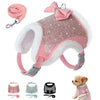 Hundegeschirr und Leine-Set mit Strass, weiches, warmes Haustiergeschirr, Weste, Hunde-Schleifengeschirr, verstellbar für Chihuahua, Hunde, Katzen