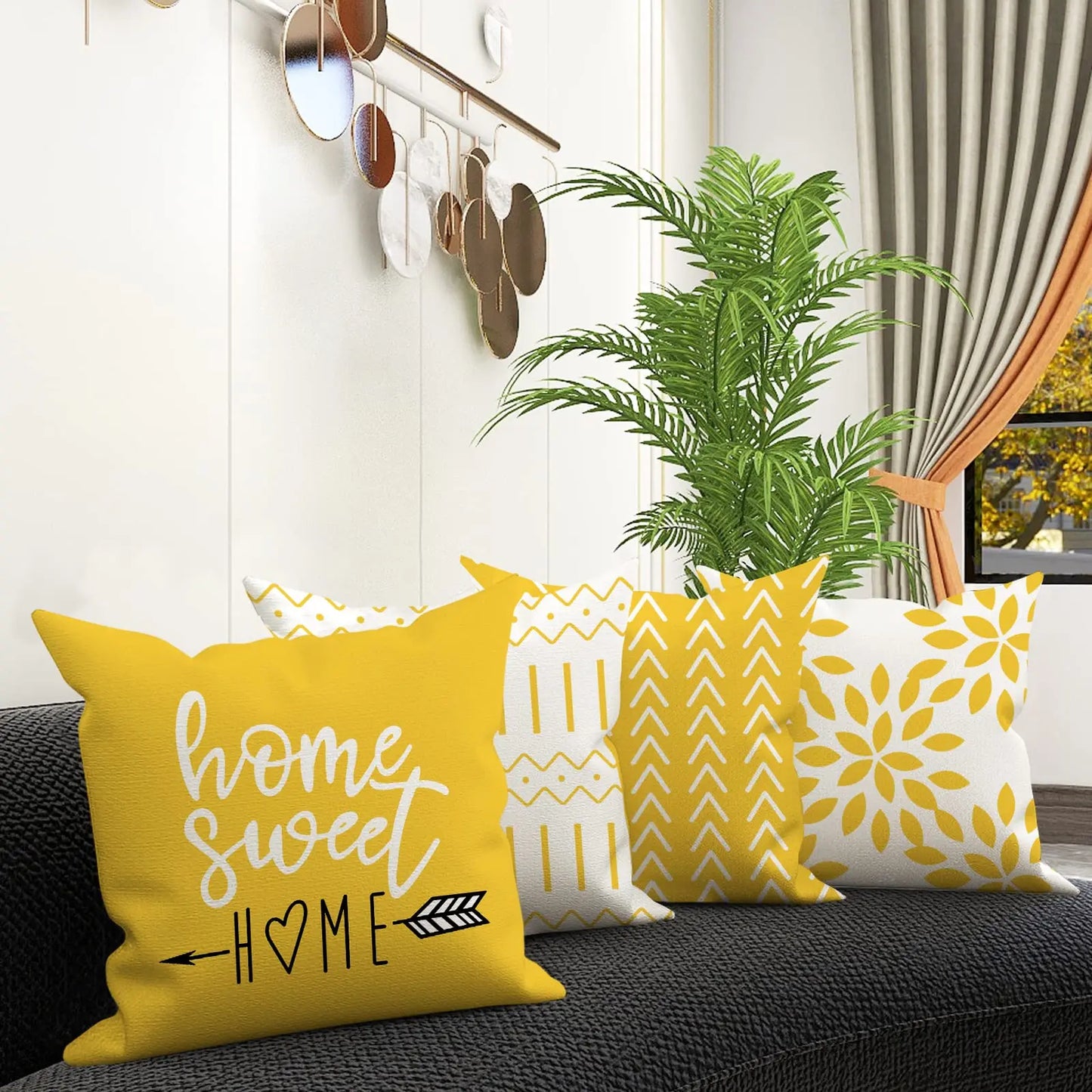Kissenbezüge 4er-Set 45x45 cm, Moderne Sofa Kissenhülle, Dekorative Wohnzimmer Outdoor Leinenstoff Geometrisches Kissenbezug-Set Künstlerisch