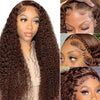 Chocolate Brown Curly Human Hair Wigs 13x4 13x6 Deep Wave Lace Frontal Wigs For Women Pre Plucked 100% Brazilian Human Hair Wig