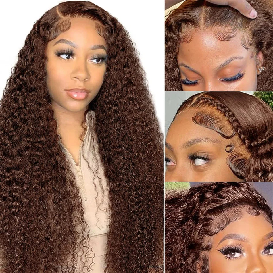 Chocolate Brown Curly Human Hair Wigs 13x4 13x6 Deep Wave Lace Frontal Wigs For Women Pre Plucked 100% Brazilian Human Hair Wig