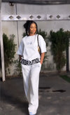Women's Fashion 2pc Tracksuit Short Sleeve Letter Print T-shirt Wide Leg Pants Casual Streetwear Outfit For Daily Hangout