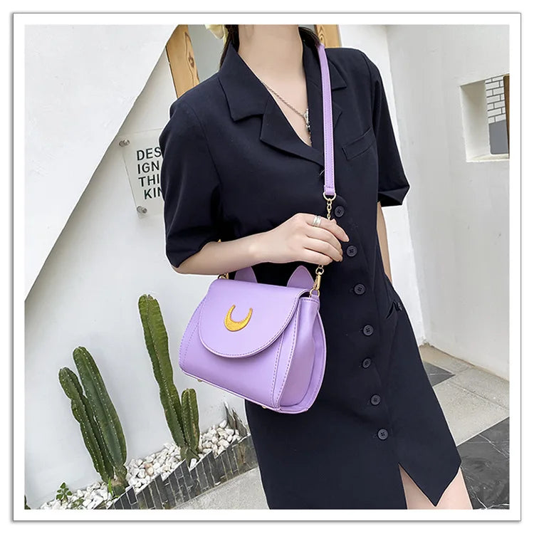 Summer Sailor Moon Ladies Handbag Black Luna Cat Shape Chain Shoulder Bag PU Leather Women Messenger Crossbody Small Bag Purses