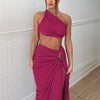 Ladies Spring 2 Pieces Sleeveless Backless Strap Spit Crop Top Side Slit Slim Fit Maxi Skirt Set Women Evening Party Clubwear