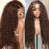 300 Density Chocolate Brown Deep Wave Lace Front Human Hair Wig 40Inch Color Hd Lace Frontal Wig For Women 13x6 Water Curly Wigs