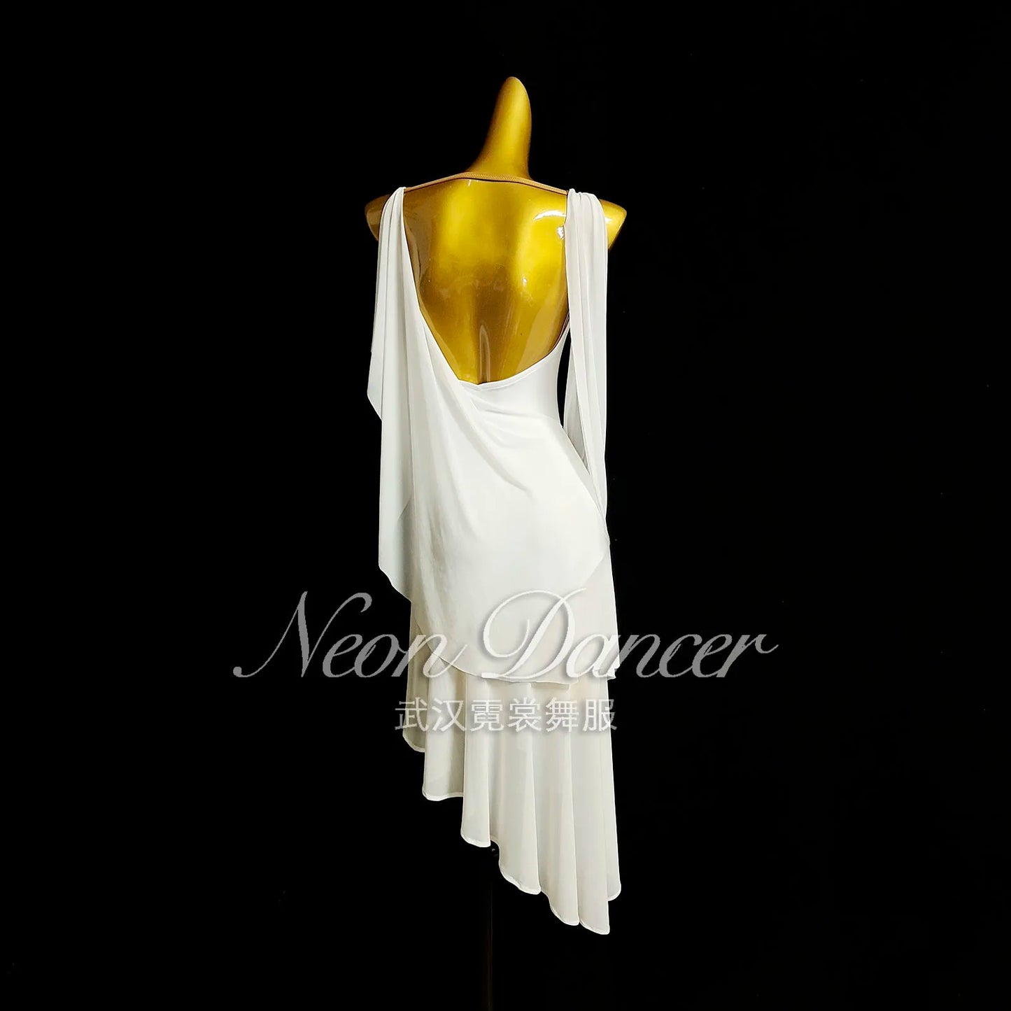 Neondancer Neue Damen Lateintanzkleidung Rumba Performance Wettkampfkleidung Mesh-Stoff Latein-Langkleid