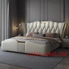 MINGDIBAO Luxuriöses, modernes Polsterbettgestell mit Goldakzenten, Designer-Bett aus echtem Leder, Schlafzimmermöbel in Queen-/King-Size