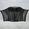 Women Mesh Corset Bustier With Cups Overbust Tight Shaping Tops Strapless Transparent Bodice Slimm Waist Wedding Lace Up Boned