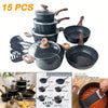 15 Piece Hammered Cookware Set Nonstick Granite Coated Pots and Pans Set